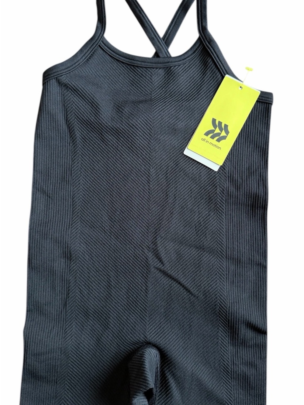 all in motion Black bike leotard, Ribbed Cross-Back Kids One-Piece